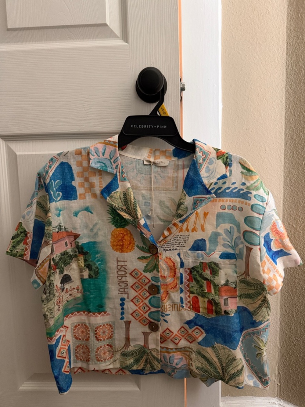 Tropical Print Short-Sleeve Button-Down Shirt - Multicolor